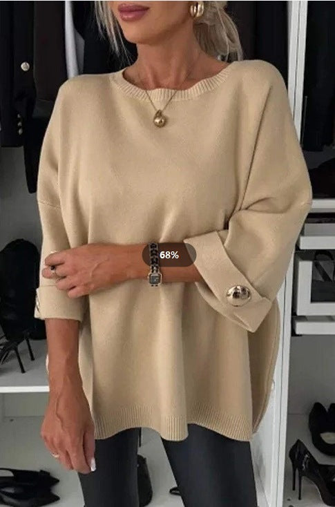Femmes Pull Tricot Élégant avec Manches Large Découpées et Détails en Boutons Chic & Stil