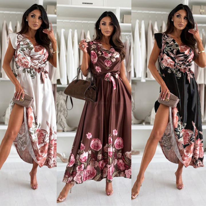 Women High Slit Flowers Maxi Dress Lune London