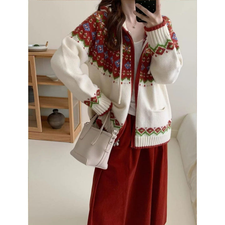 Cardigan Femme Joli avec Motif Coloré et Poches
