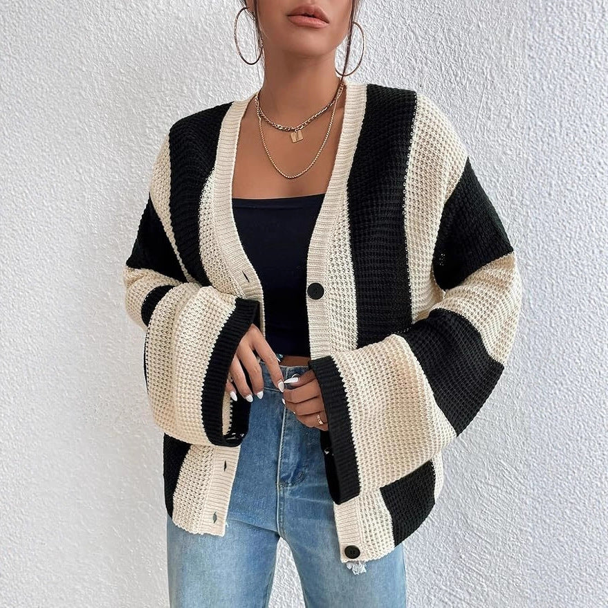 Ladies stylish cardigan with wide block stripes Lune London