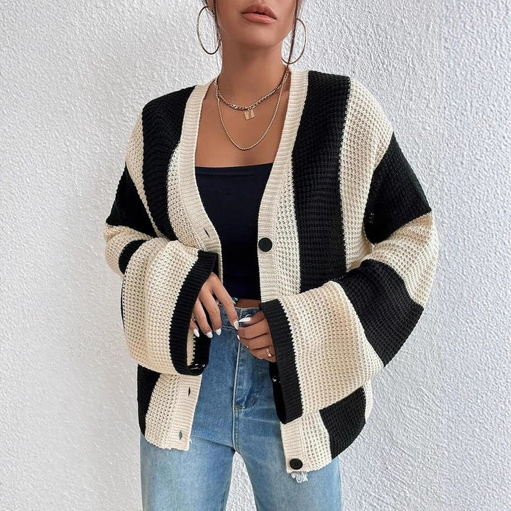 Ladies stylish cardigan with wide block stripes Lune London