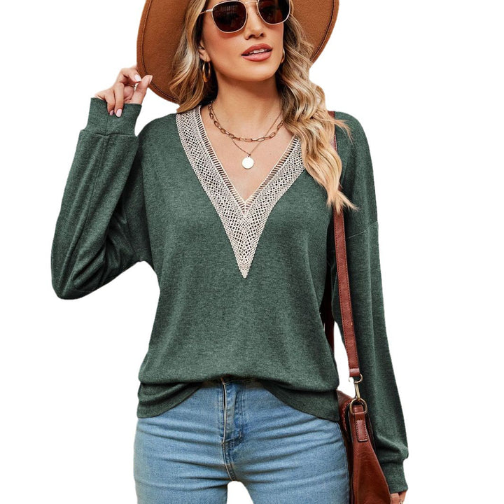 Women's V-neck sweater with lace accents and relaxed fit Lune London