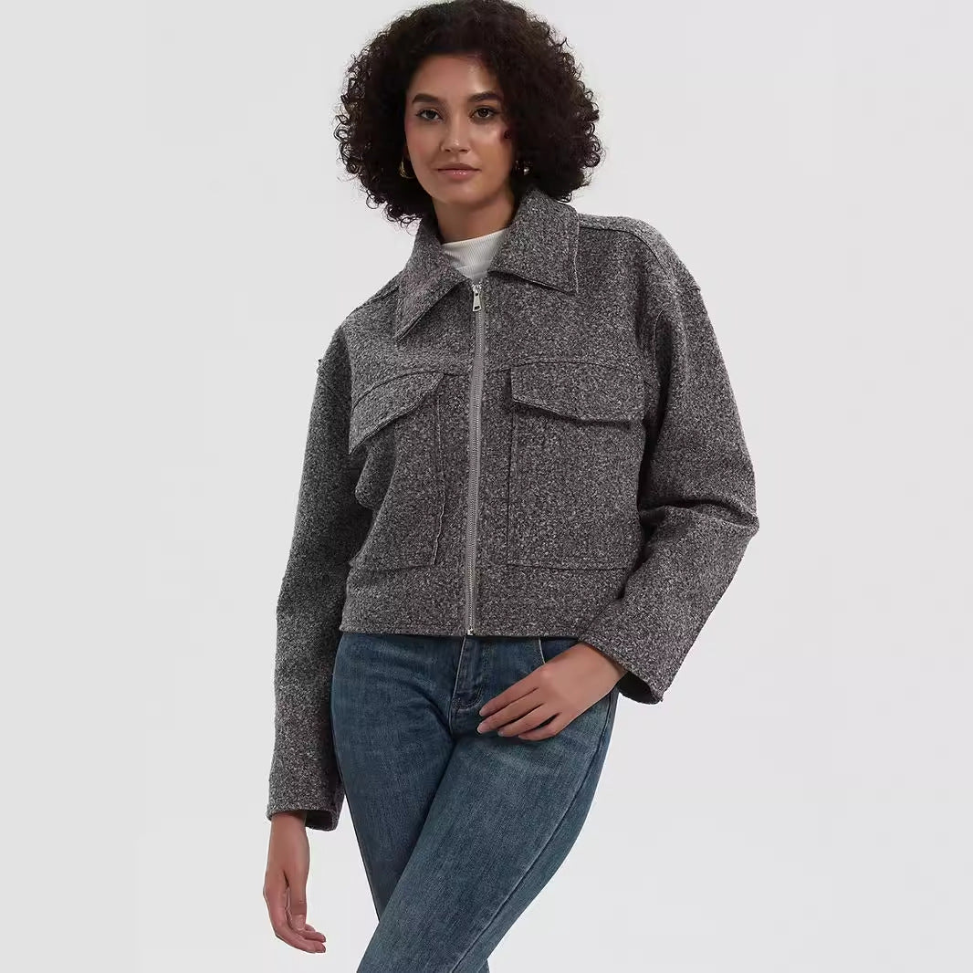 Cropped utility jacket for women with double chest pockets Lune London