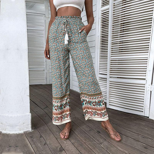 Women Wide Pants Floral Bohemian Lune London