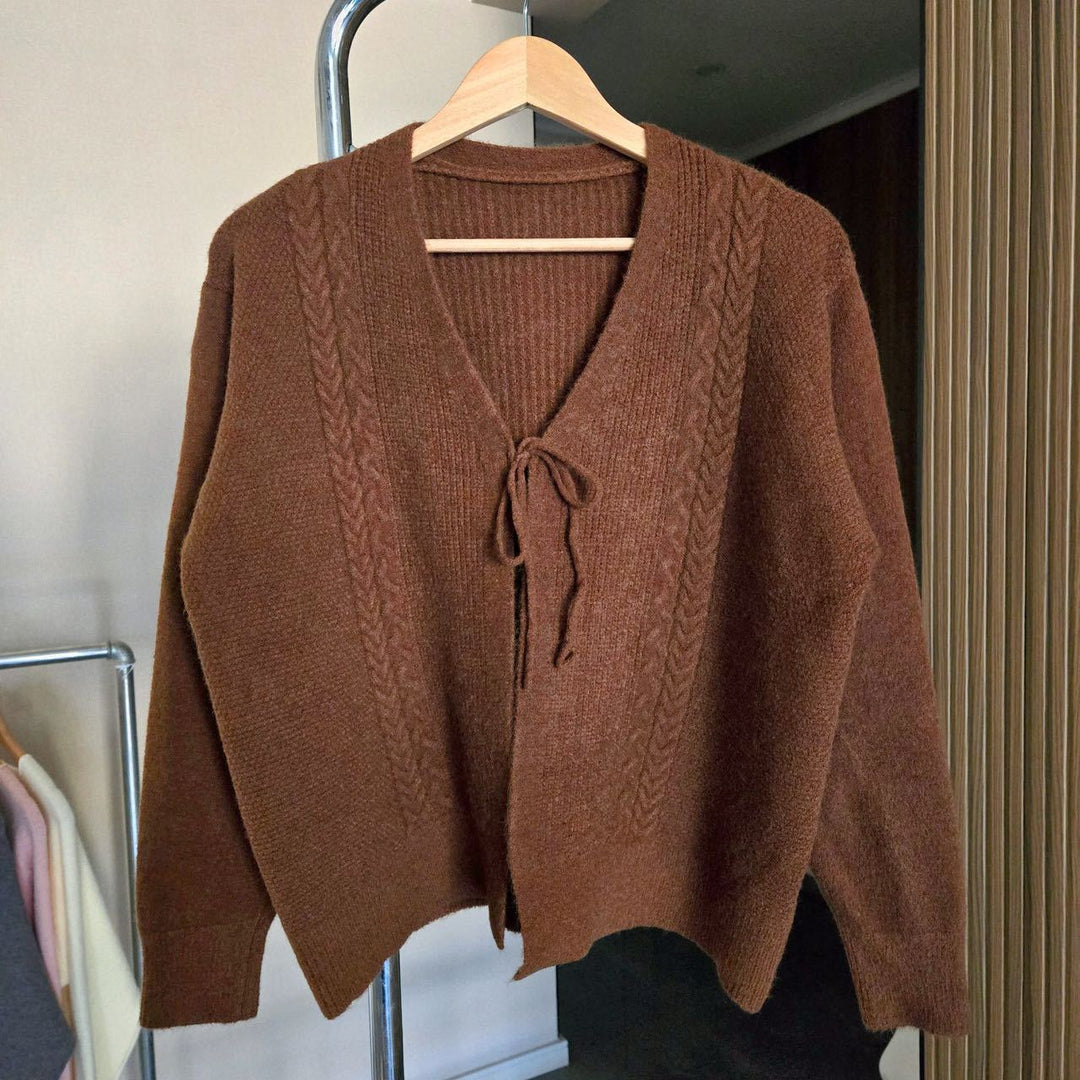 Women’s knit jacket with cable pattern and decorative drawstring Lune London