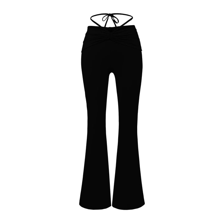 Elegant flared trousers for ladies with gathers at the waist and tie belt Lune London