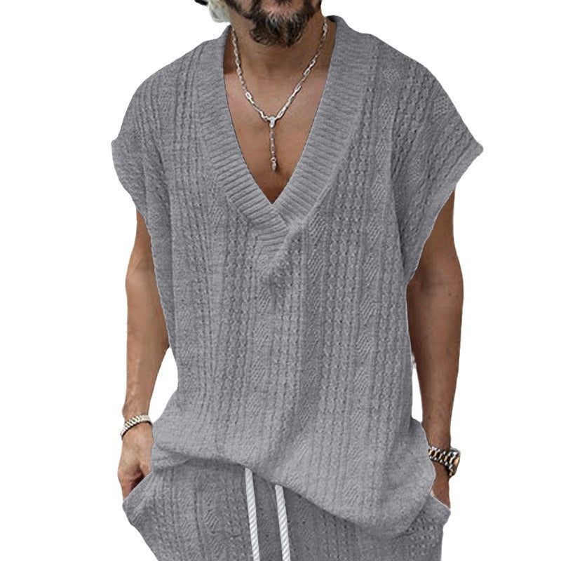 Casual Knit T-shirt for Men with V-neck and Oversized Fit Lune London