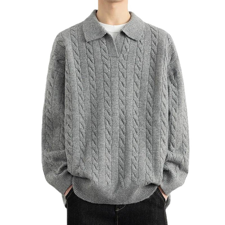 Men's knit sweater with nautical cable pattern and classic collar Lune London