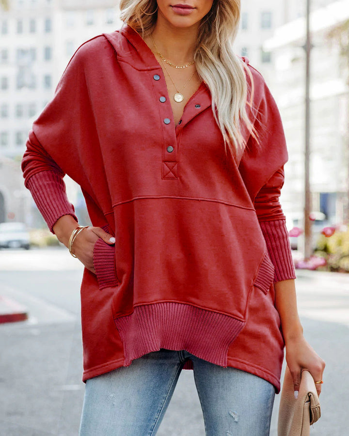Casual hoodie for women with button placket and kangaroo pocket Lune London