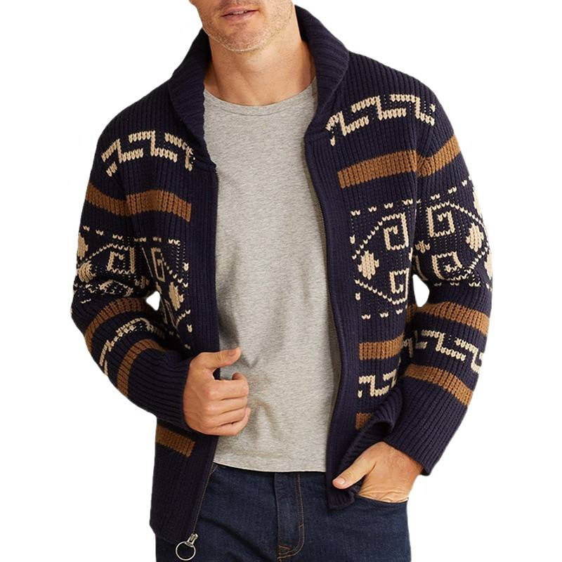Men's knit jacket with artistic pattern and high collar Lune London