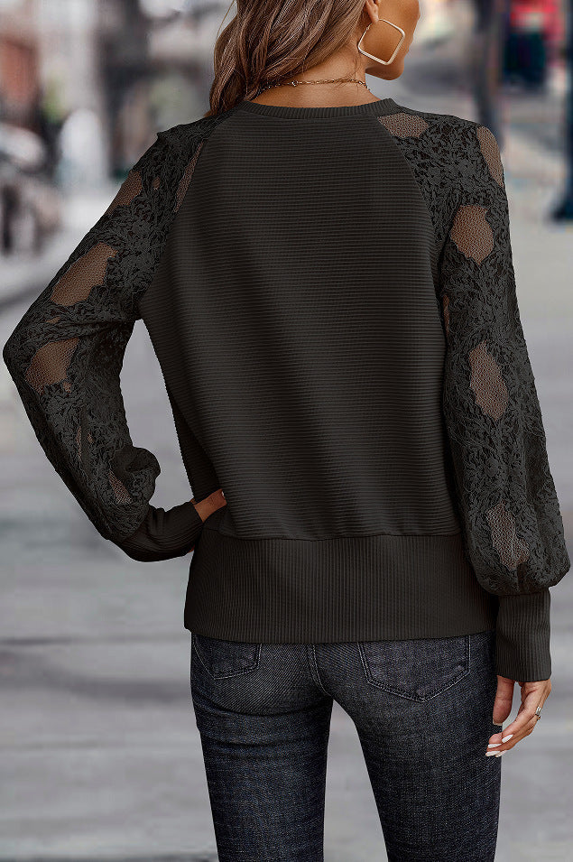 Ladies Elegant lace sleeve top with V neck Lune London