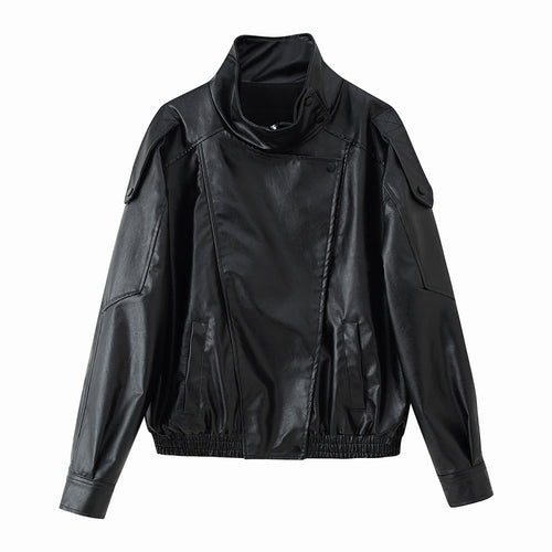 Trendy faux leather jacket for women with structured collar Lune London