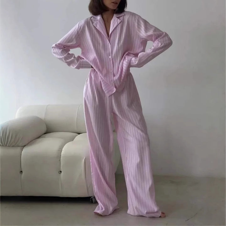 Ladies Luxurious Chic Striped Pajama Set