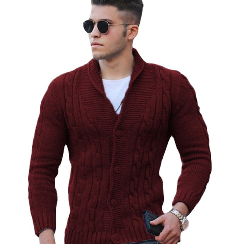 Men's knitted jacket with a unique cable pattern and a trendy shawl collar Lune London