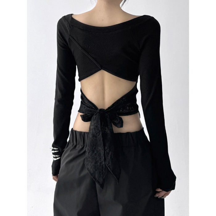 Women's long-sleeve top with open back and delicate lace detail Chic & Stil