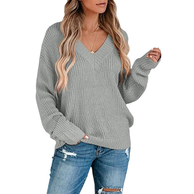 Ladies casual knitted sweater with V neck Lune London