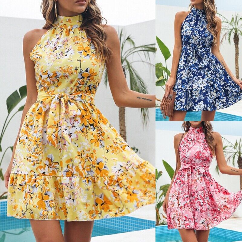 Casual summer dress for women with high collar and ruffled hem Lune London