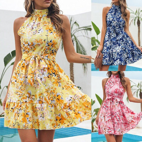 Casual summer dress for women with high collar and ruffled hem Lune London