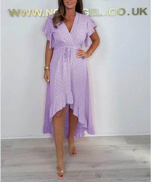 Asymmetrical wrap ruffle dress for women Lune London