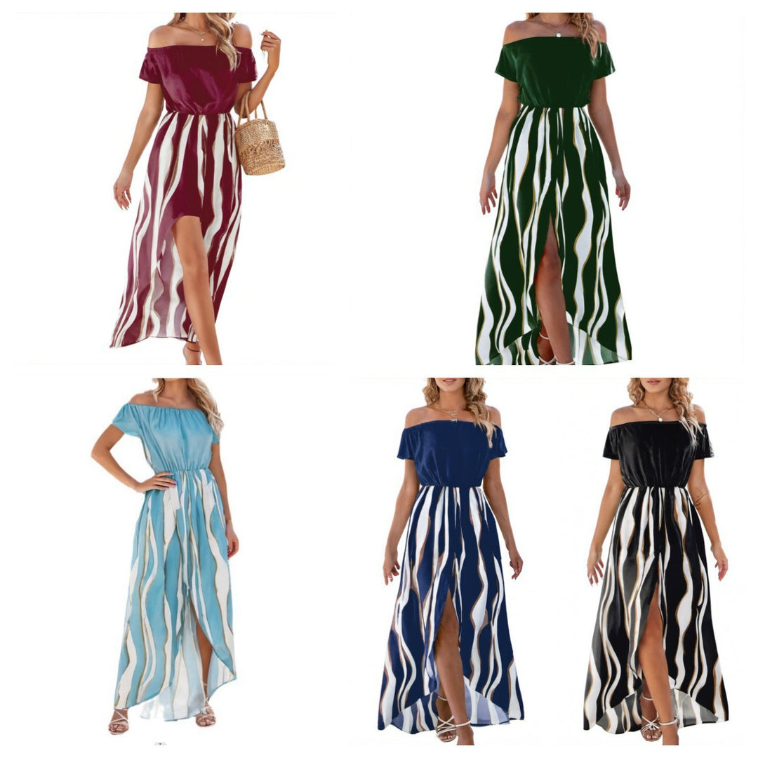 Maxi dress for women with an elegant off-shoulder neckline and a flowing design Lune London