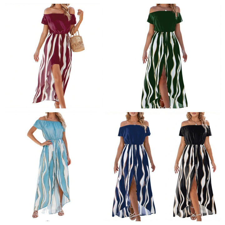 Maxi dress for women with an elegant off-shoulder neckline and a flowing design Lune London