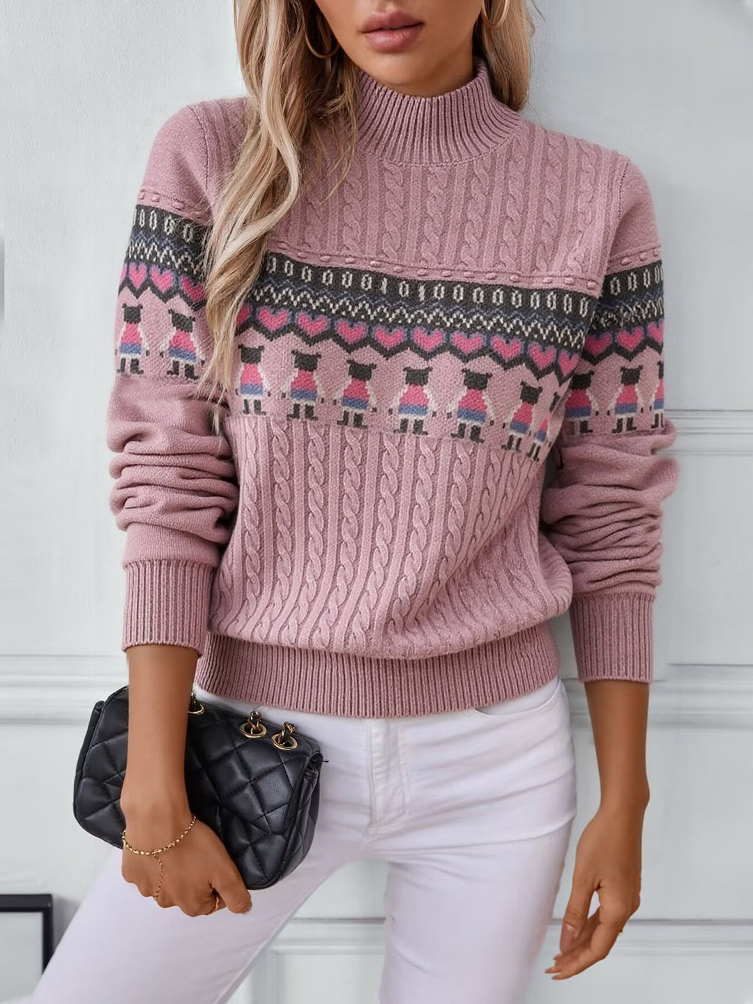 Knit sweater for women with creative pattern and high collar Lune London