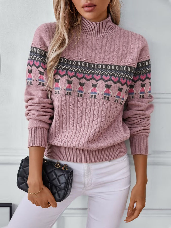 Knit sweater for women with creative pattern and high collar Lune London