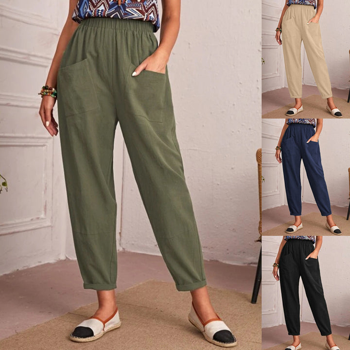 Casual pants for women with elastic waistband and large pockets Lune London