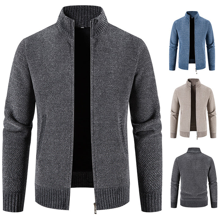 Trendy knitted jacket for men with high collar and zipper Lune London