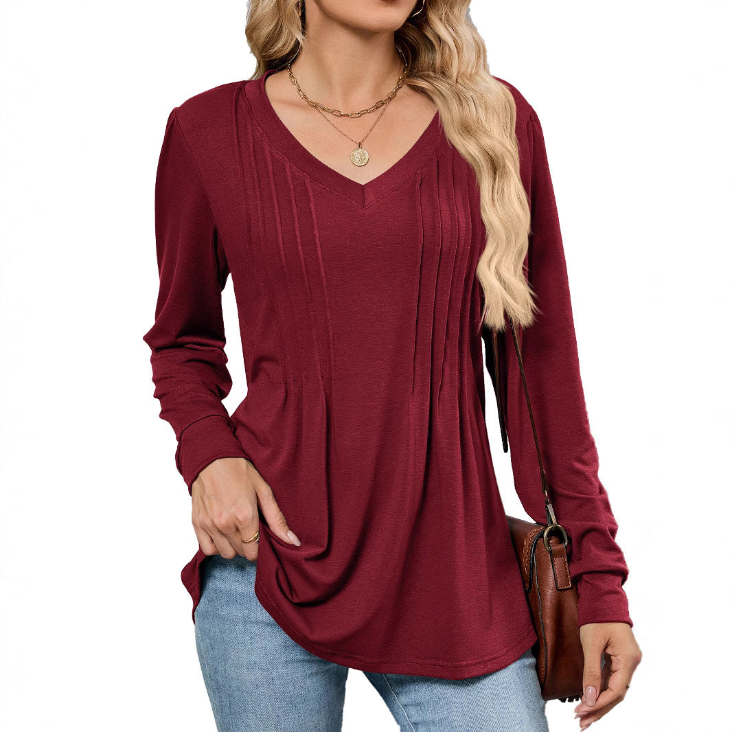 Viscose blouse for women with elegant pleats and V-neck Lune London