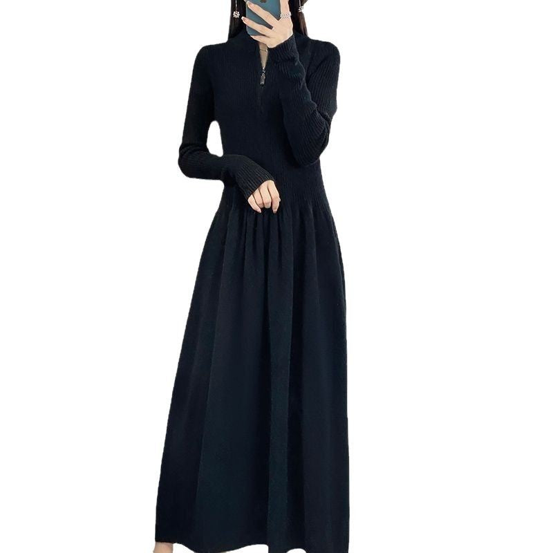 Casual knitted dress for women with high collar and zippered pockets Lune London
