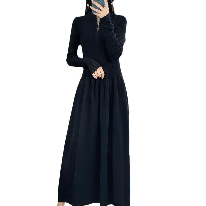 Casual knitted dress for women with high collar and zippered pockets Lune London
