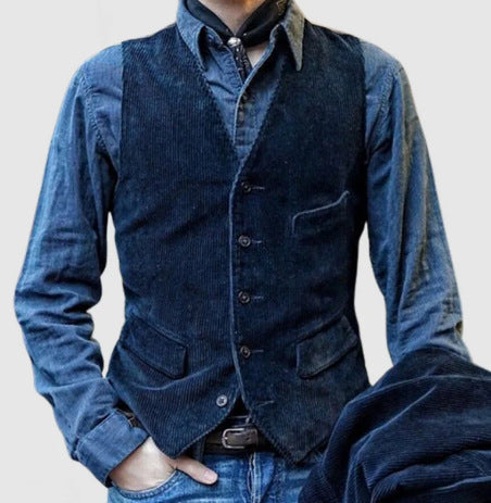 Men's Cord Waistcoat In A Rustic Look with Practical Pockets Lune London