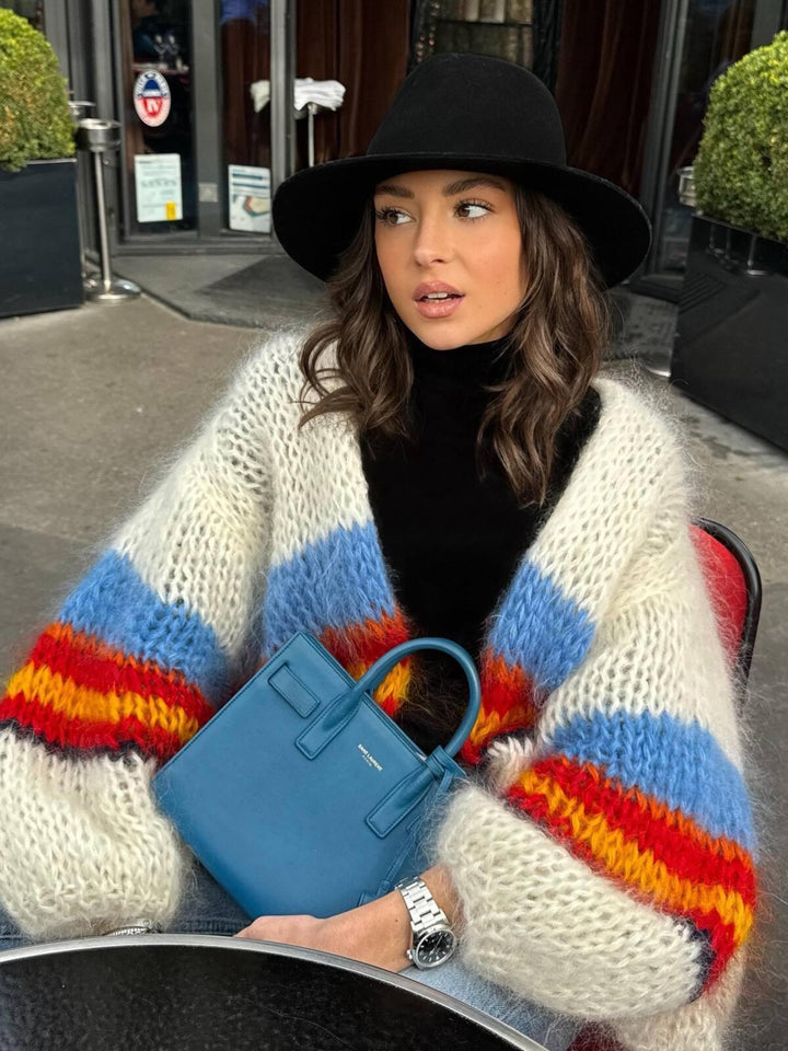 Knitted jacket for women with colorful stripes and loose fit Lune London