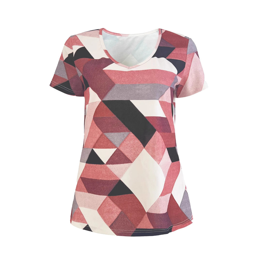 Women's V-neck t-shirt with geometric pattern and soft material Lune London