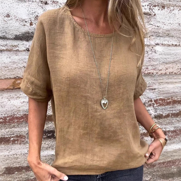 Women's Linen Blouse with Loose Fit and Fashionable Half Sleeves Lune London