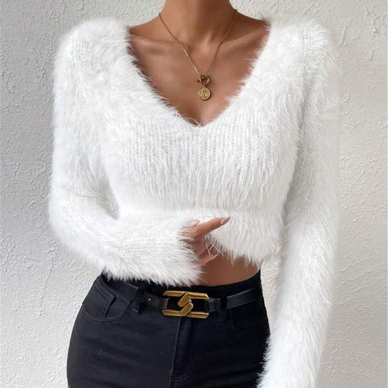 Ladies soft and stylish sweater with a plunging V-neckline and long sleeves Lune London