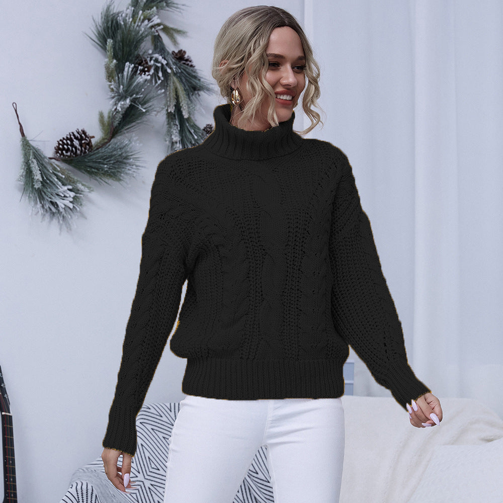 Chunky knit sweater for women with high collar and twisted pattern Lune London
