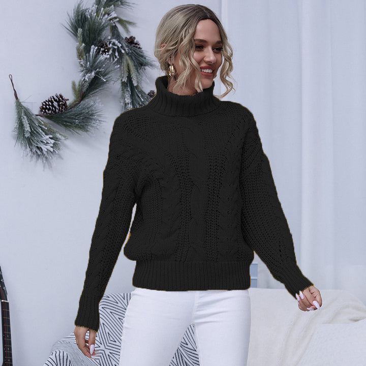 Chunky knit sweater for women with high collar and twisted pattern Lune London