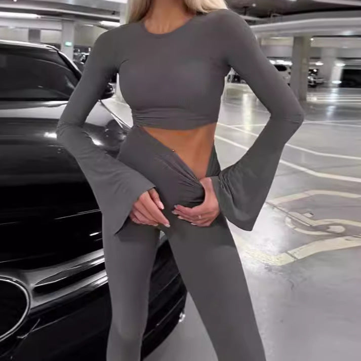 Lune London sporty long sleeve cropped top set for ladies and flattering leggings for the silhouette