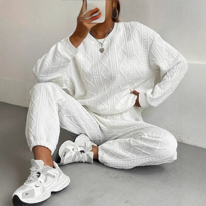 Women's comfortable knit loungewear set with chic and stylish texture