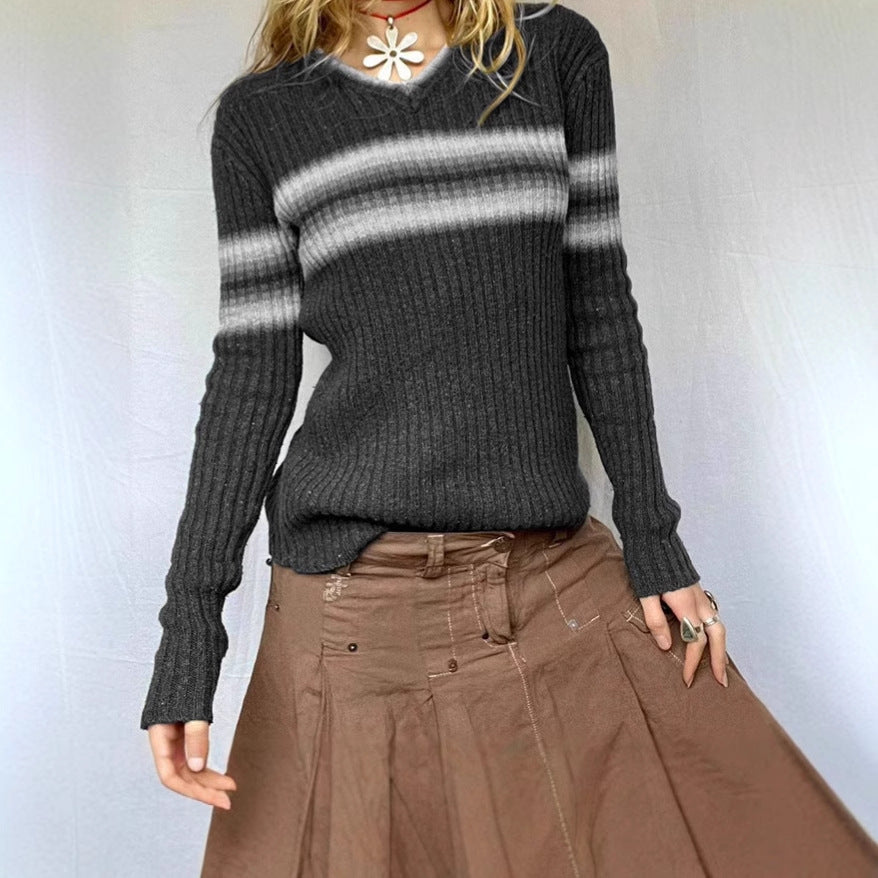 Ribbed pullover for women with modern stripes Lune London