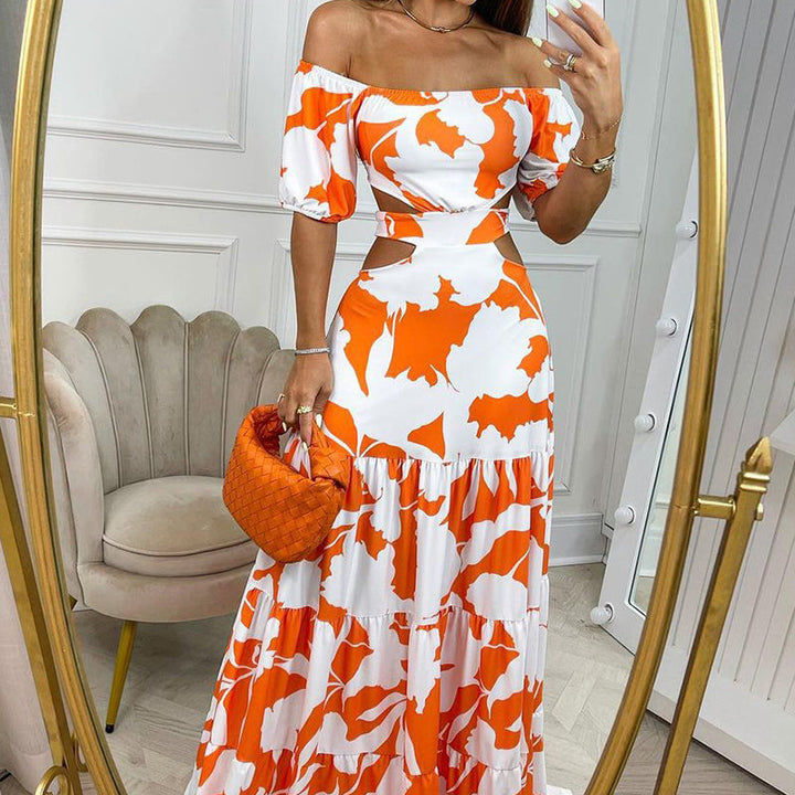 Maxi dress with cutout for women with puff sleeves Lune London