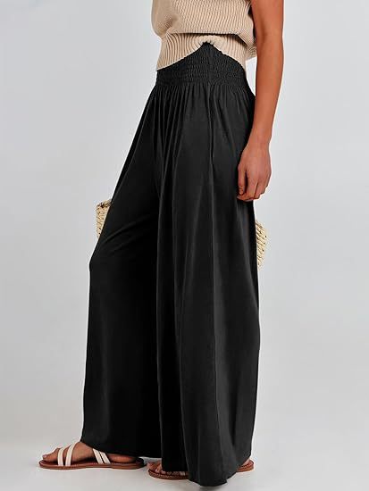 Wide summer pants for women with elastic waistband and side pockets Lune London