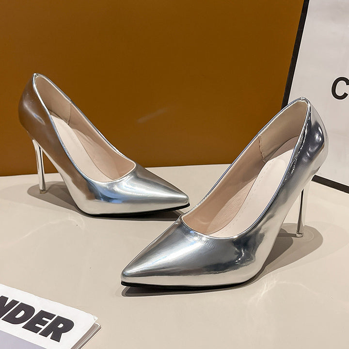 Elegant and fashionable ladies' high heel pumps with pointed design and glossy surface Lune London