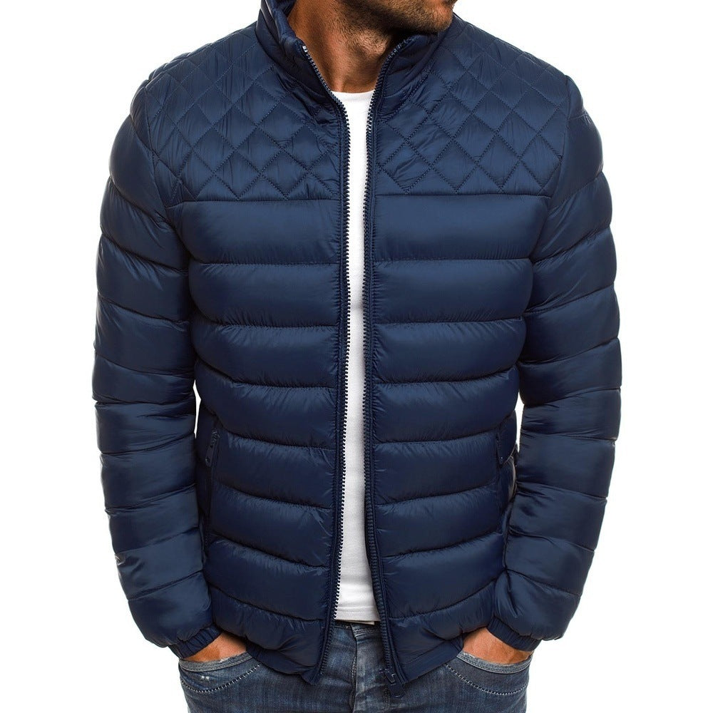 Isolated quilted jacket for men with high collar and side zip pockets Lune London