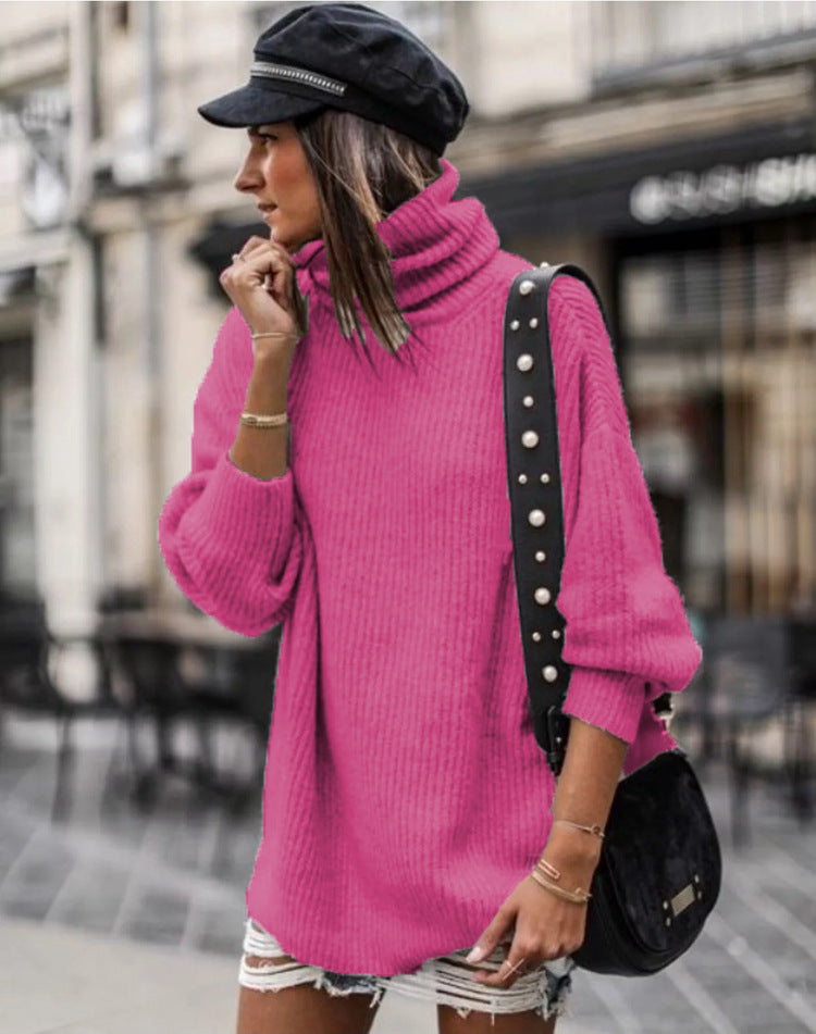 Sweater women with high collar and large knit pattern Lune London