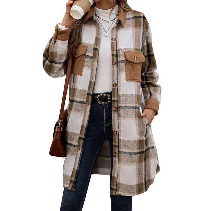 Flannel plaid jacket for women with patch pockets and button closure Lune London
