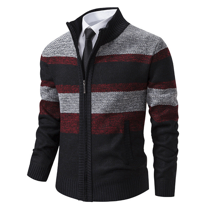 Men's knitted jacket with high collar and striped design Lune London