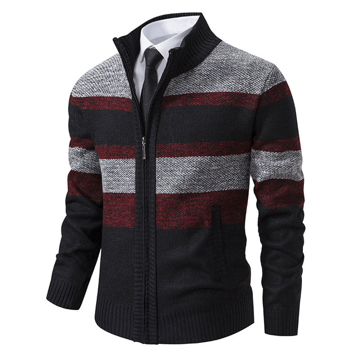 Men's knitted jacket with high collar and striped design Lune London